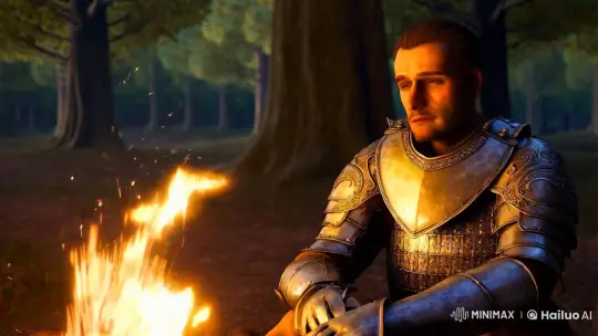 Lone Knight Reflects by Moonlit Campfire – AI Generated Video | Hailuo AI