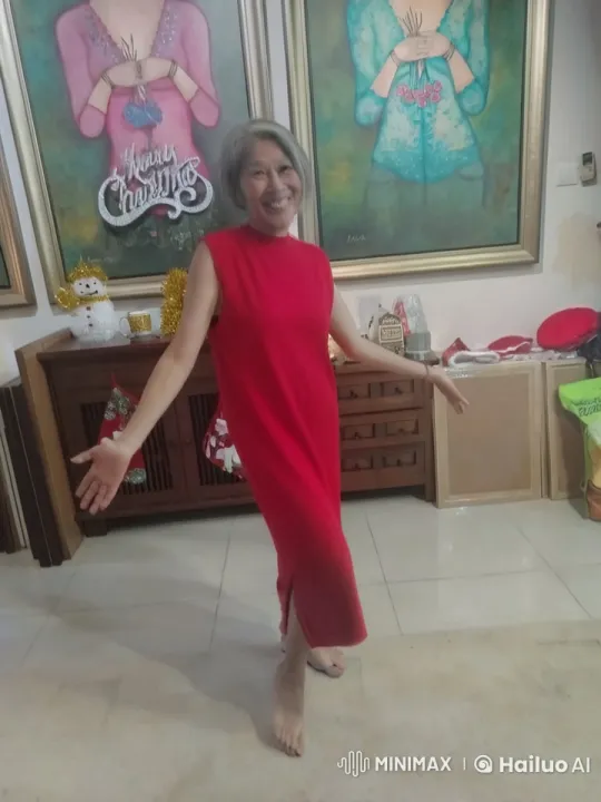 Lady in Red Enlivens Room with Joyful Cha-Cha Dance – AI Generated Video | Hailuo AI