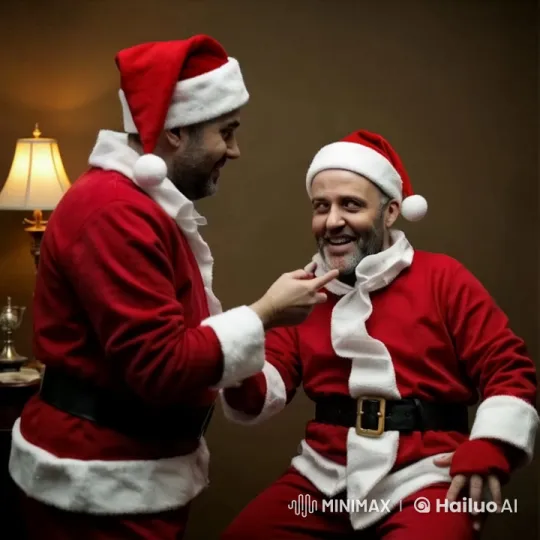 Playful Santa Interaction in Cozy, Festive Room – AI Generated Video | Hailuo AI