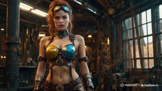 Steampunk Woman in Industrial Workshop Setting – AI Generated Video | Hailuo AI