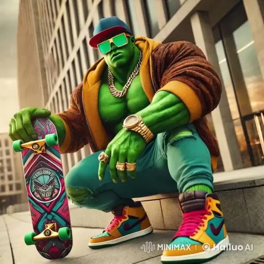Hulk Glides on Hoverboard in Dynamic Urban Scene – AI Generated Video | Hailuo AI