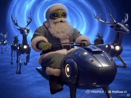 Alien Santa's Futuristic Cosmic Ride – AI Generated Video | Hailuo AI