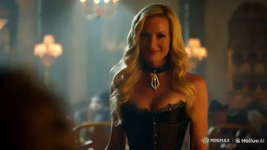 Striking Blonde Woman Captivates in Opulent Saloon Setting – AI Generated Video | Hailuo AI