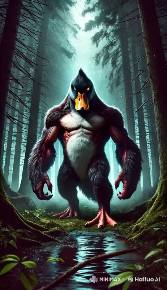 Eerie Duck-Headed Creature in Dense Forest – AI Generated Video | Hailuo AI