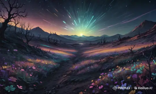 Twilight Path: Enchanted Flower Field with Celestial Lights – AI Generated Video | Hailuo AI
