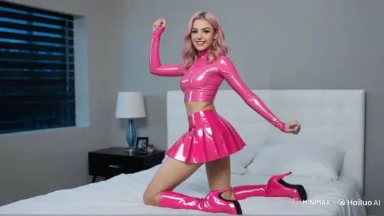 Vibrant Woman Poses Playfully in Modern Bedroom – AI Generated Video | Hailuo AI