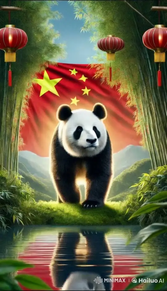 Majestic Panda in Bamboo Forest with Chinese Flag – AI Generated Video | Hailuo AI