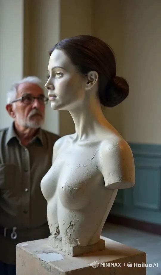 Elderly Man Tenderly Cleans Marble Statue – AI Generated Video | Hailuo AI