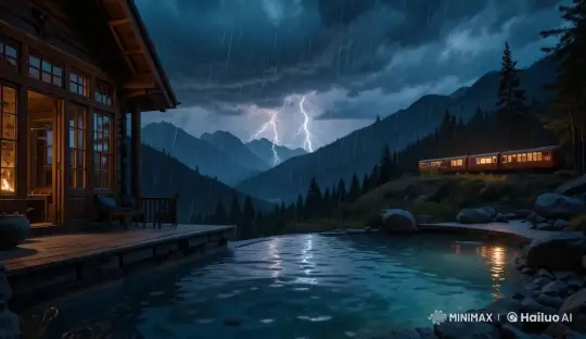Cozy Cabin Amidst Rainy Mountain Landscape – AI Generated Video | Hailuo AI