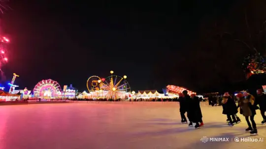 Winter Festival: Starry Sky and Joyful Skaters – AI Generated Video | Hailuo AI