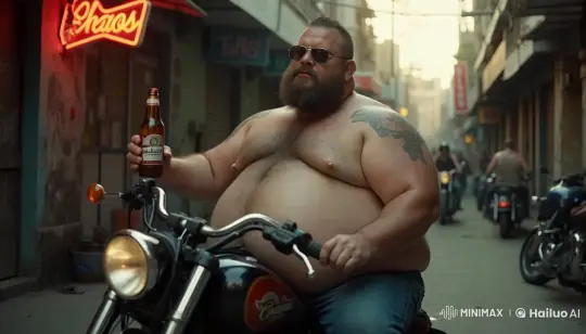 Live2D Short: Bearded Biker Enjoying Beer in Alley – AI Generated Video | Hailuo AI