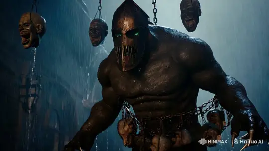 Monstrous Medieval Executioner in Rainy Gallows Scene – AI Generated Video | Hailuo AI