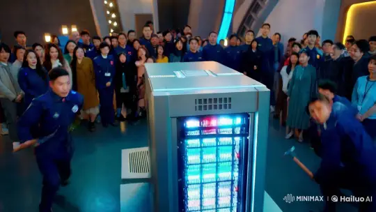 Hammer Team Repairs Futuristic Malfunctioning Server – AI Generated Video | Hailuo AI