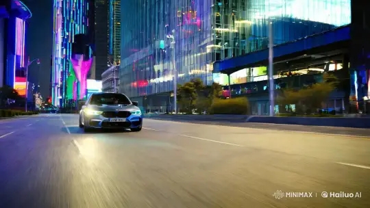 BMW M5 Competition Showcases in Futuristic Cityscape – AI Generated Video | Hailuo AI
