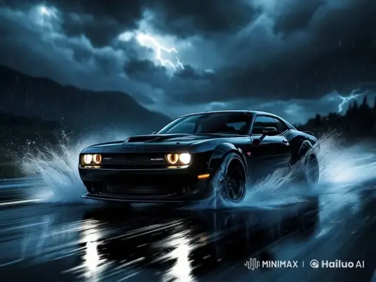 Dodge Car Showcases Power in Stormy Night Drive – AI Generated Video | Hailuo AI