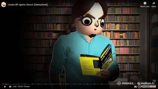Animated Character Studies Dog-Frisbee in a Library Setting – AI Generated Video | Hailuo AI