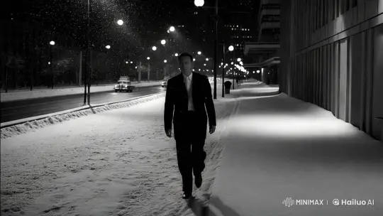 Winter Walk: A Man in Snowy Soviet-Era Cityscape – AI Generated Video | Hailuo AI