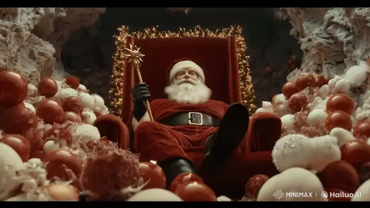 Surreal Christmas: Santa on Velvet Throne with Magical Ambiance – AI Generated Video | Hailuo AI