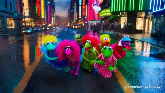 Muppets Dance Gracefully in a Dazzling Cityscape – AI Generated Video | Hailuo AI