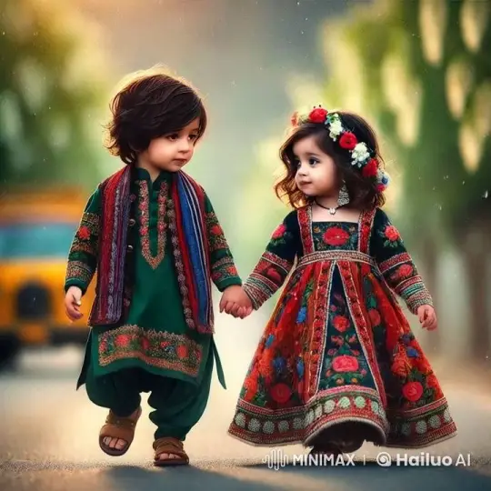 Balochi Children in Traditional Attire Playing Joyfully – AI Generated Video | Hailuo AI