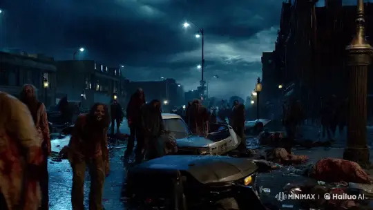 Eerie Post-Apocalyptic Cityscape with Zombies – AI Generated Video | Hailuo AI