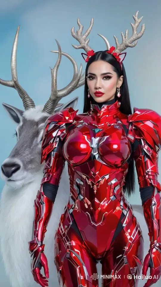 Futuristic Woman in Armored Suit with Reindeer – AI Generated Video | Hailuo AI
