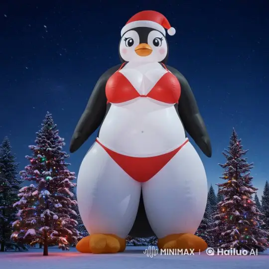 Festive Christmas Scene with Animated Penguin in Bikini – AI Generated Video | Hailuo AI