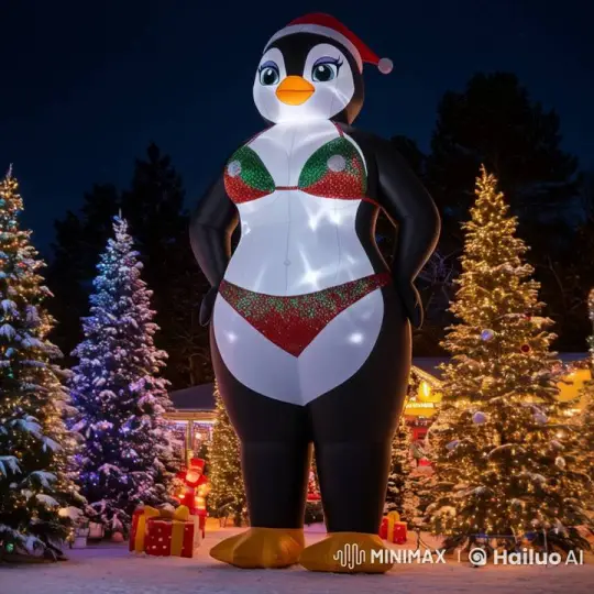 Festive Animated Short: Giant Penguin in Christmas Finery – AI Generated Video | Hailuo AI