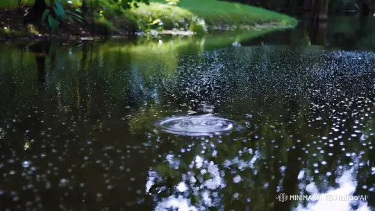 Tranquil Pond Reflects Delicate Raindrop Dance – AI Generated Video | Hailuo AI