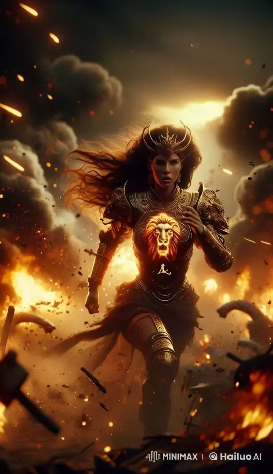 Armored Warrior Charges Through Fiery Battlefield – AI Generated Video | Hailuo AI