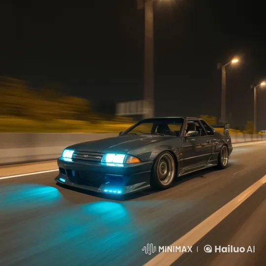Highway Night Drive: Sleek Sports Car Showcases Speed and Style – AI Generated Video | Hailuo AI