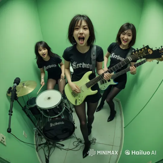 Energetic All-Girl Band Performs in Vibrant, Smoky Setting – AI Generated Video | Hailuo AI