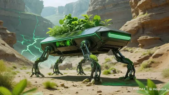 Futuristic Robot Navigates Desert with Green Technology – AI Generated Video | Hailuo AI