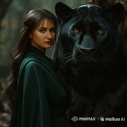 Woman and Panther in Enchanting Forest Setting – AI Generated Video | Hailuo AI