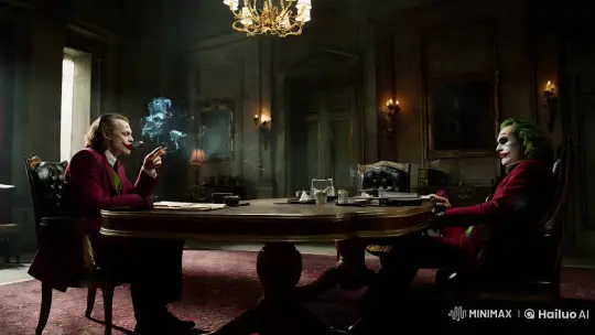 Joker Portrayals Contrasted in Sophisticated Decay Setting – AI Generated Video | Hailuo AI