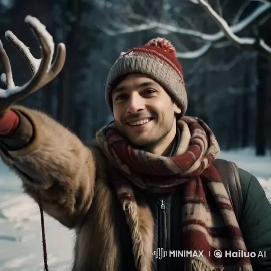 Winter Forest Farewell with Reindeer Puppet – AI Generated Video | Hailuo AI