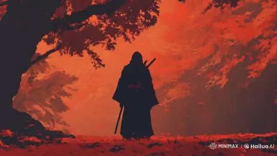 Assassin Prepares for Strike Under Autumn Tree – AI Generated Video | Hailuo AI
