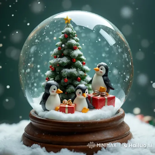 Joyful Penguins Celebrate Around a Glittering Christmas Tree – AI Generated Video | Hailuo AI