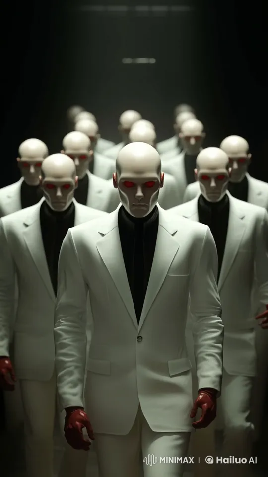 Eerie Synchronized March of Men in White Suits – AI Generated Video | Hailuo AI