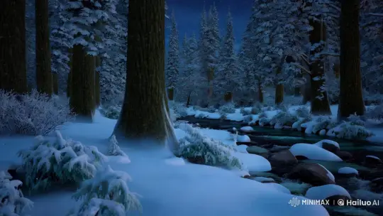 Winter Forest Serenity with Christmas Lights and Sleigh Bells – AI Generated Video | Hailuo AI