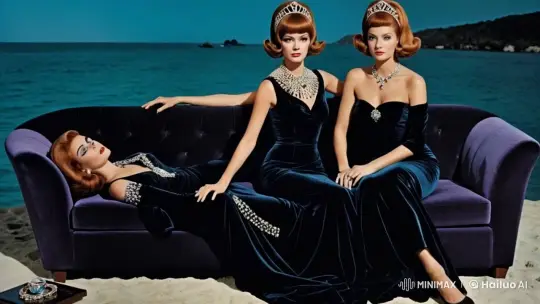 1960s Campy Beach Scene with Glamorous Women – AI Generated Video | Hailuo AI