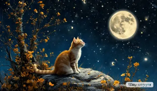 Kitten Gazing at Moon in Enchanted Night Scene – AI Generated Video | Hailuo AI