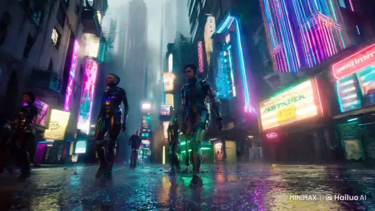 Cyberpunk Metropolis: Neon-Lit Streets and Cybernetic Figures – AI Generated Video | Hailuo AI