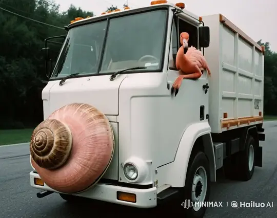 Truck with Snail Shell, Flamingo, and Natural Motion – AI Generated Video | Hailuo AI