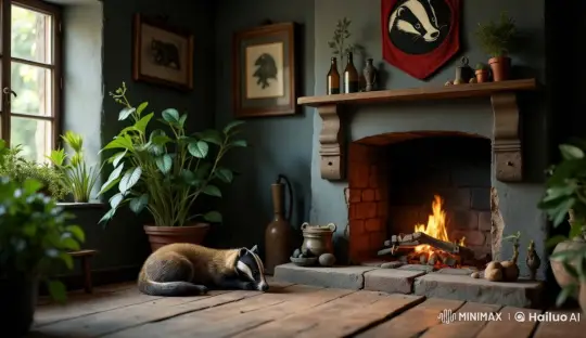Cozy Cottage with Badger Resting by the Fireplace – AI Generated Video | Hailuo AI