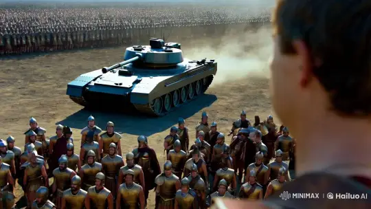 Modern Tank Meets Ancient Spartans in Cinematic Battle Scene – AI Generated Video | Hailuo AI