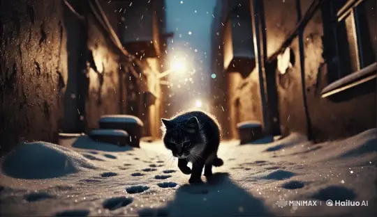 Lonely Night: Stray Cat's Journey in Snowy Alley – AI Generated Video | Hailuo AI