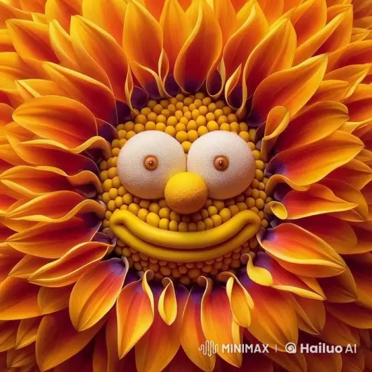 Animated Sunflower Face with Joyful Expression – AI Generated Video | Hailuo AI