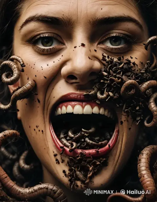 Woman Consumes Worms in Disturbing Close-Up Video – AI Generated Video | Hailuo AI