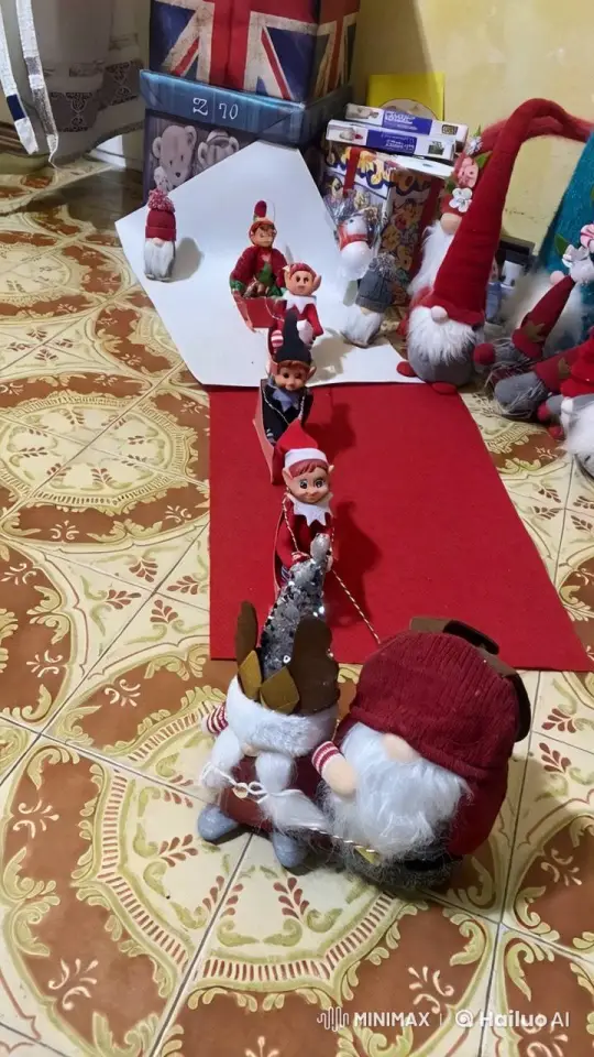 Festive Elf Dolls Parade in Vintage Holiday Scene – AI Generated Video | Hailuo AI